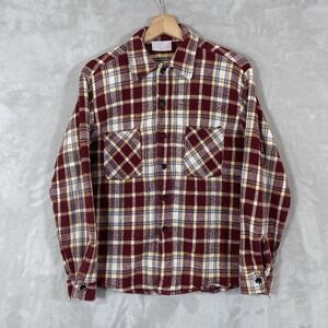 Vintage 70s Sears 100% All Cotton Flannel Shirt Mens M (fit S) Heavy Woven Plaid